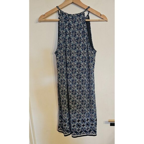 Max Studio Dress Size Small Blue Sleeveless gathered neckline floral geo print - Picture 2 of 7